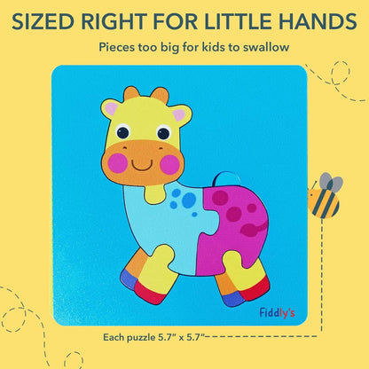Fiddlys Cute Wooden Toddler Jigsaw Puzzles for Infants & Kids, Eco Friendly Child Kid Montessori Stem Travel Toy