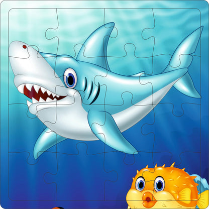 Fiddly's 16-Piece Wooden Jigsaw Puzzles for Kids Ages 3+, Double Layered Wooden Puzzles with Bright Front & Back Print