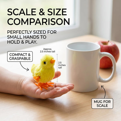 Fiddlys Pack of 4 Jumping Chick Wind-Up Toys – Cute Hopping Chickens for Kids, Easter Gifts & Party Favors – No Batteries, Fun & Safe Mini Toys(Jumping Chicks)