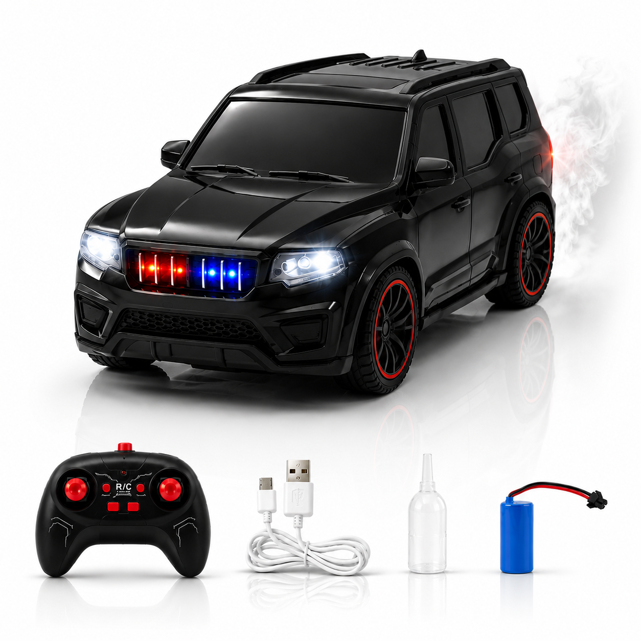 The Flyers Bay 1:18 Scale Scorpio-Style Remote Control SUV Car for Kids | 2.4GHz Long Range Remote, Spray Mist Effect, Police Lights & Siren, Rechargeable Battery  spare parts
