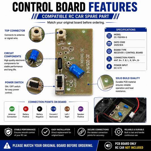 RC Car Replacement Control Board PCB | Compatible Spare Circuit Board for RC Toy Cars | Compact Replacement PCB for Smooth Control & Reliable Performance