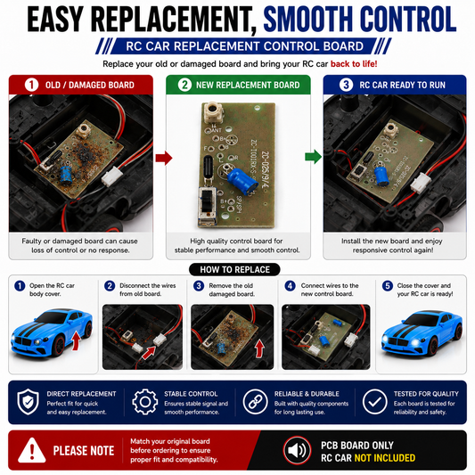 RC Car Replacement Control Board PCB | Compatible Spare Circuit Board for RC Toy Cars | Compact Replacement PCB for Smooth Control & Reliable Performance