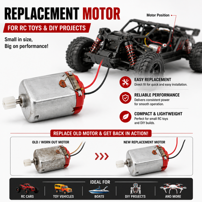 Mini DC Motor with Pre-Wired Leads & Gear | Compact High-Speed DC Motor for RC Cars, Toys, DIY Projects & Electronics