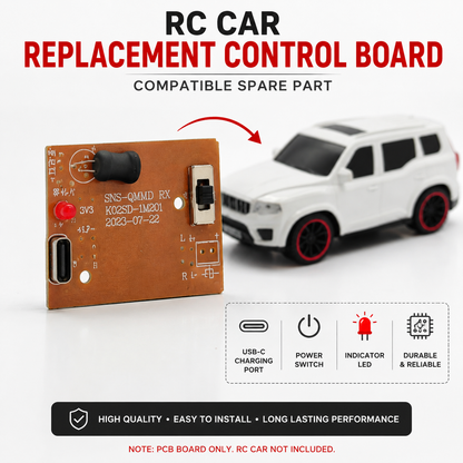 RC Car Replacement Control Board PCB | Rechargeable RC Car Receiver Circuit Board with USB-C Charging Port, Power Switch & LED Indicator | Compatible Spare Part