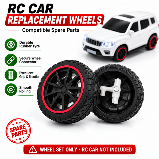 RC Car Replacement Wheels Set | Compatible Spare Wheel with Rubber Tyres & Secure Connector | Replacement Parts for RC Toy Cars