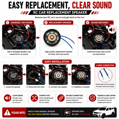 RC Car Replacement Speaker with 2-Wire Connection | Mini Compact Speaker for RC Cars, Toy Vehicles & DIY Projects | Clear Sound Audio Spare Part
