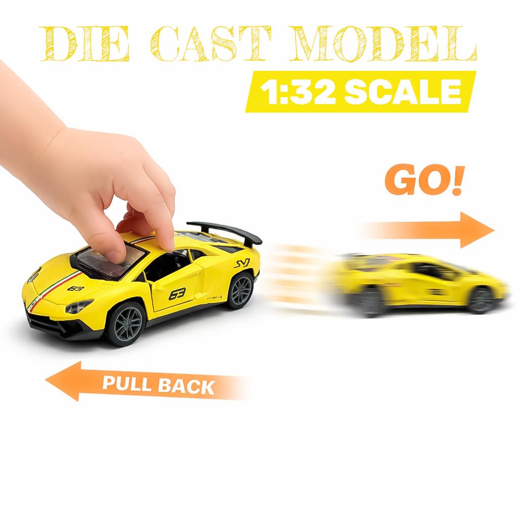 The Flyers Bay 1:32 Scale Die-Cast Metal Toy Vehicle for Kids – Pull-Back Action, Openable Doors, Lights & Music | Realistic Miniature | Gift for Boys & Girls 2+ Years