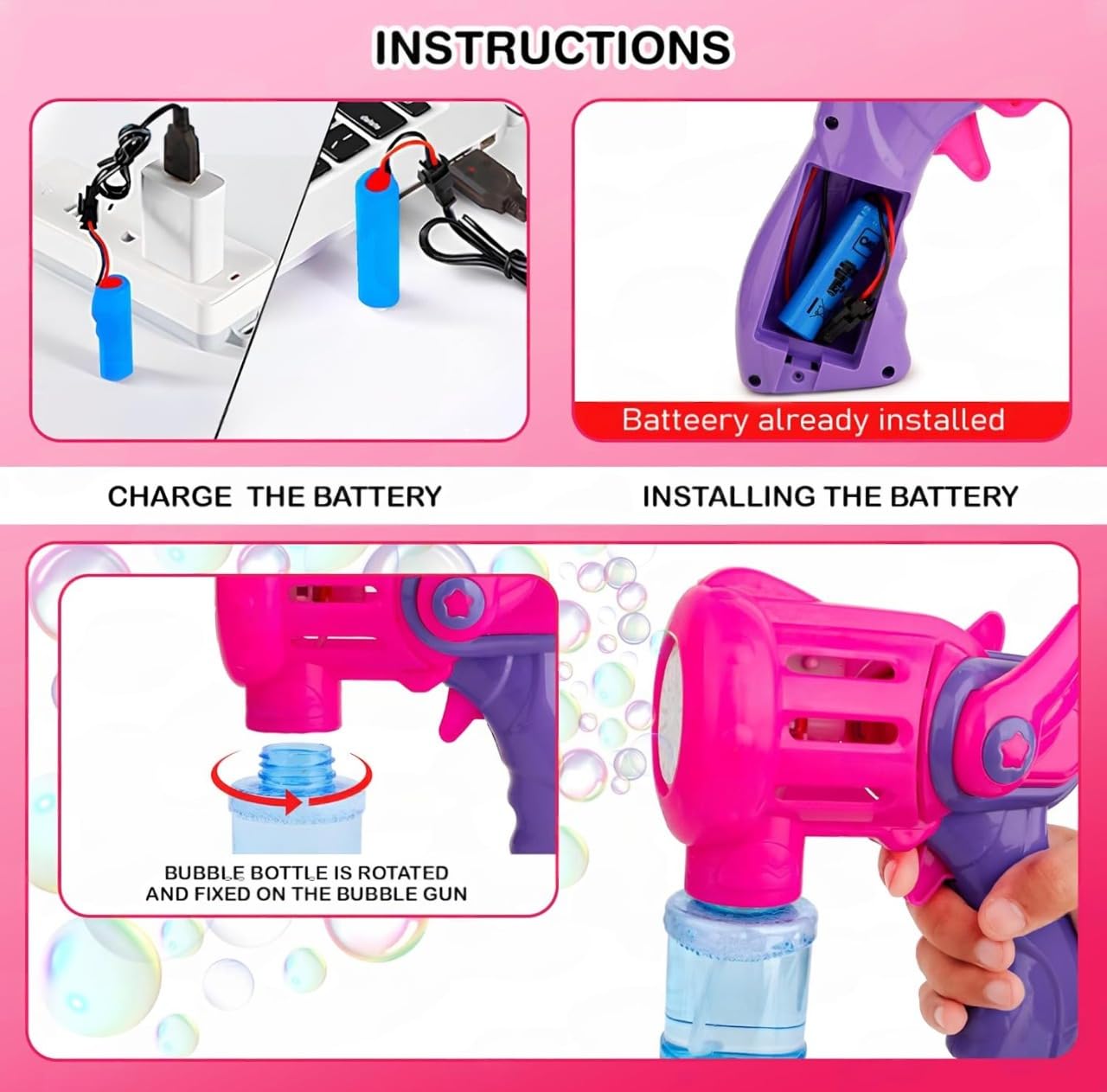 The Flyers Bay Rechargeable Bubble Gun Toy for Kids | Automatic Bubble Maker with 2 Bubble Solution Bottles | Bubble Blower Machine for Outdoor Fun | Toy for Boys & Girls |