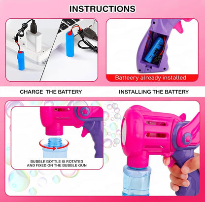 The Flyers Bay Rechargeable Bubble Gun Toy for Kids | Automatic Bubble Maker with 2 Bubble Solution Bottles | Bubble Blower Machine for Outdoor Fun | Toy for Boys & Girls |
