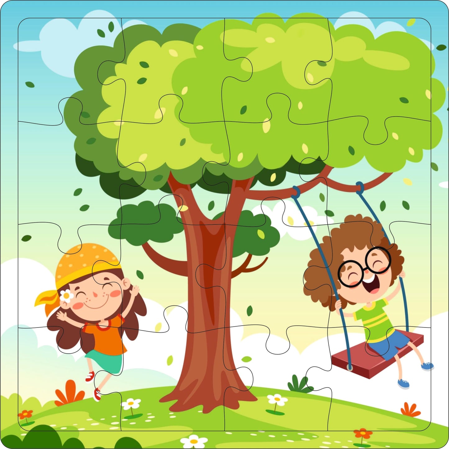 Fiddly's 16-Piece Wooden Jigsaw Puzzles for Kids Ages 3+, Double Layered Wooden Puzzles with Bright Front & Back Print