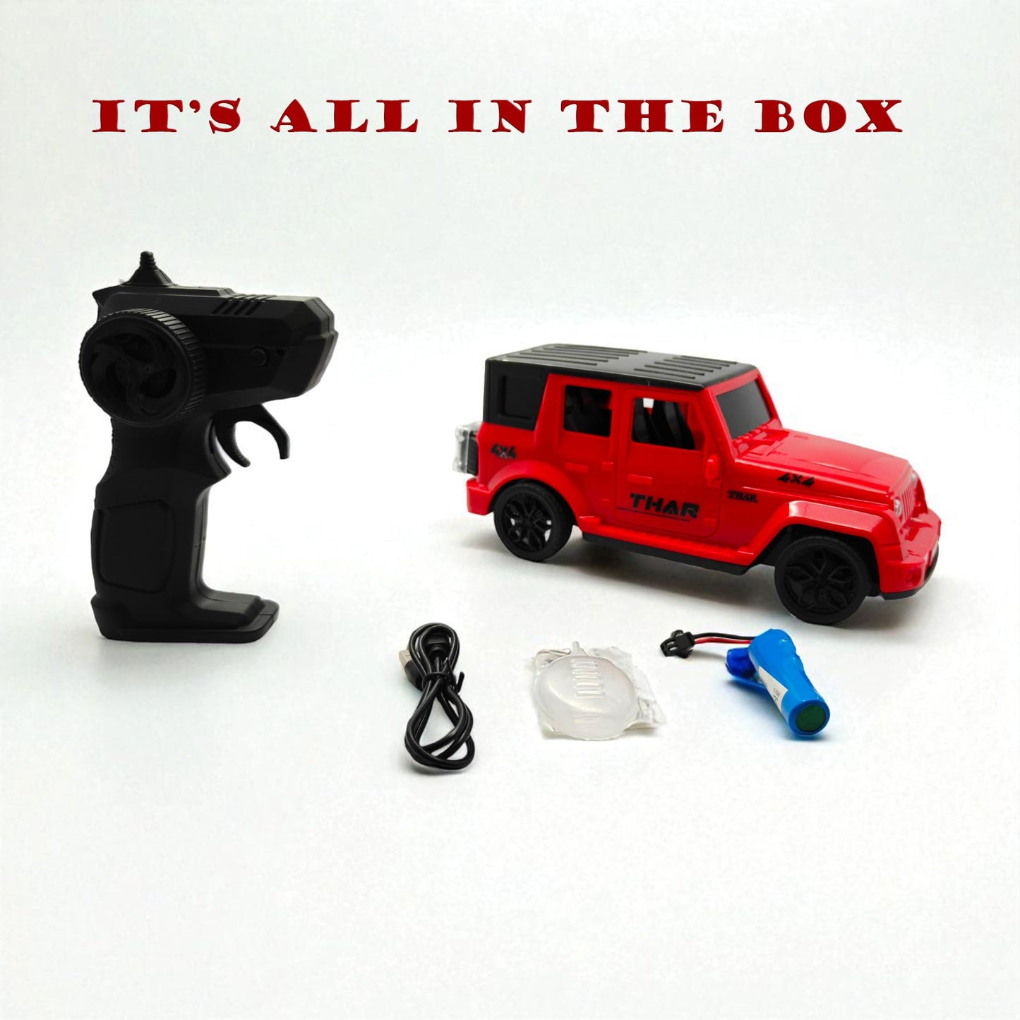 The Flyers Bay 1:16 Scale Remote Control Thar Jeep 4x4 with Lights, Music, and Openable Doors | Built-in Arjan Valley Song | Rechargeable Off-Road SUV Car Toy for Kids