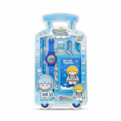 Fiddlys Kids Stationery Gift Set with Watch & Pouch | Cute Travel Kit for Boys & Girls | Pencil, Eraser, Sharpener, Wallet Combo