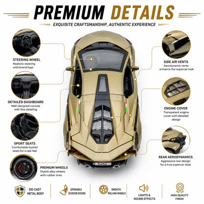 The Flyers Bay 1:32 Scale DieCast Metal Pull-Back Action Openable Doors Light and Music Lamborghini Premium Car Toy for Kids Realistic Miniature Model Gift 2+yrs Girls Boys