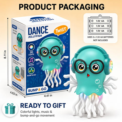 Fiddlys Electric Crawling Jellyfish Toy for Kids 3+, Musical Dancing Jellyfish with Colorful 3D Lights, Bump & Go 360° Movement, Battery Operated Toy, Birthday Gift for Boys & Girls