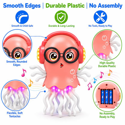 Fiddlys Electric Crawling Jellyfish Toy for Kids 3+, Musical Dancing Jellyfish with Colorful 3D Lights, Bump & Go 360° Movement, Battery Operated Toy, Birthday Gift for Boys & Girls