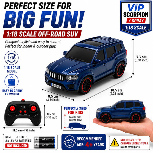 The Flyers Bay 1:18 Scale Remote Control SUV Car for Kids, Long Range Remote, Rechargeable Battery, Spray Mist Effect, Police Lights, Siren, Music, Auto Mode, Age 4+