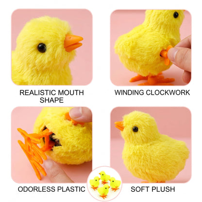 Fiddlys Pack of 4 Jumping Chick Wind-Up Toys – Cute Hopping Chickens for Kids, Easter Gifts & Party Favors – No Batteries, Fun & Safe Mini Toys(Jumping Chicks)