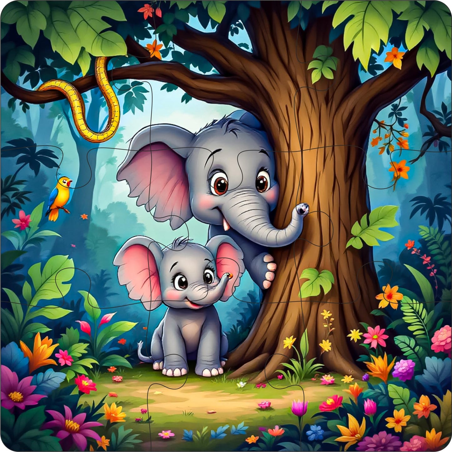 Fiddlys Single Layered Wooden Jigsaw Puzzle Games for Children & Kids -9 Pieces Age 2 3 4 5 6 Year Old Years Old Girls & Boys Animals Jigsaw Puzzle