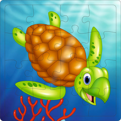 Fiddly's 16-Piece Wooden Jigsaw Puzzles for Kids Ages 3+, Double Layered Wooden Puzzles with Bright Front & Back Print