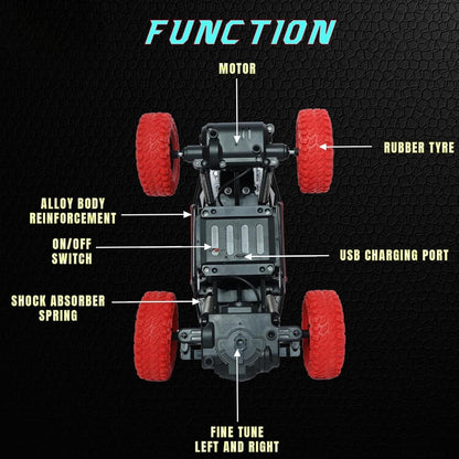 The Flyers Bay Rock Master Remote Control Car with Smoke | 2WD Monster Truck Rock Crawler for Kids | 2.4 GHz RC, Off-Road Suspension, LED Smoke Effect | Rechargeable C-Type Charging