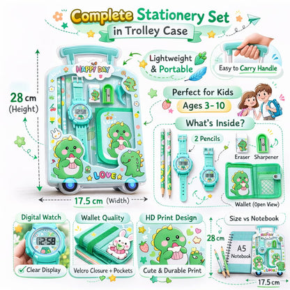 Fiddlys Kids Stationery Gift Set with Watch & Pouch | Cute Travel Kit for Boys & Girls | Pencil, Eraser, Sharpener, Wallet Combo
