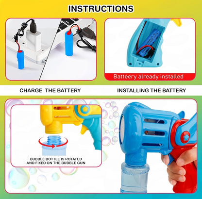 The Flyers Bay Rechargeable Bubble Gun Toy for Kids | Automatic Bubble Maker with 2 Bubble Solution Bottles | Bubble Blower Machine for Outdoor Fun | Toy for Boys & Girls |