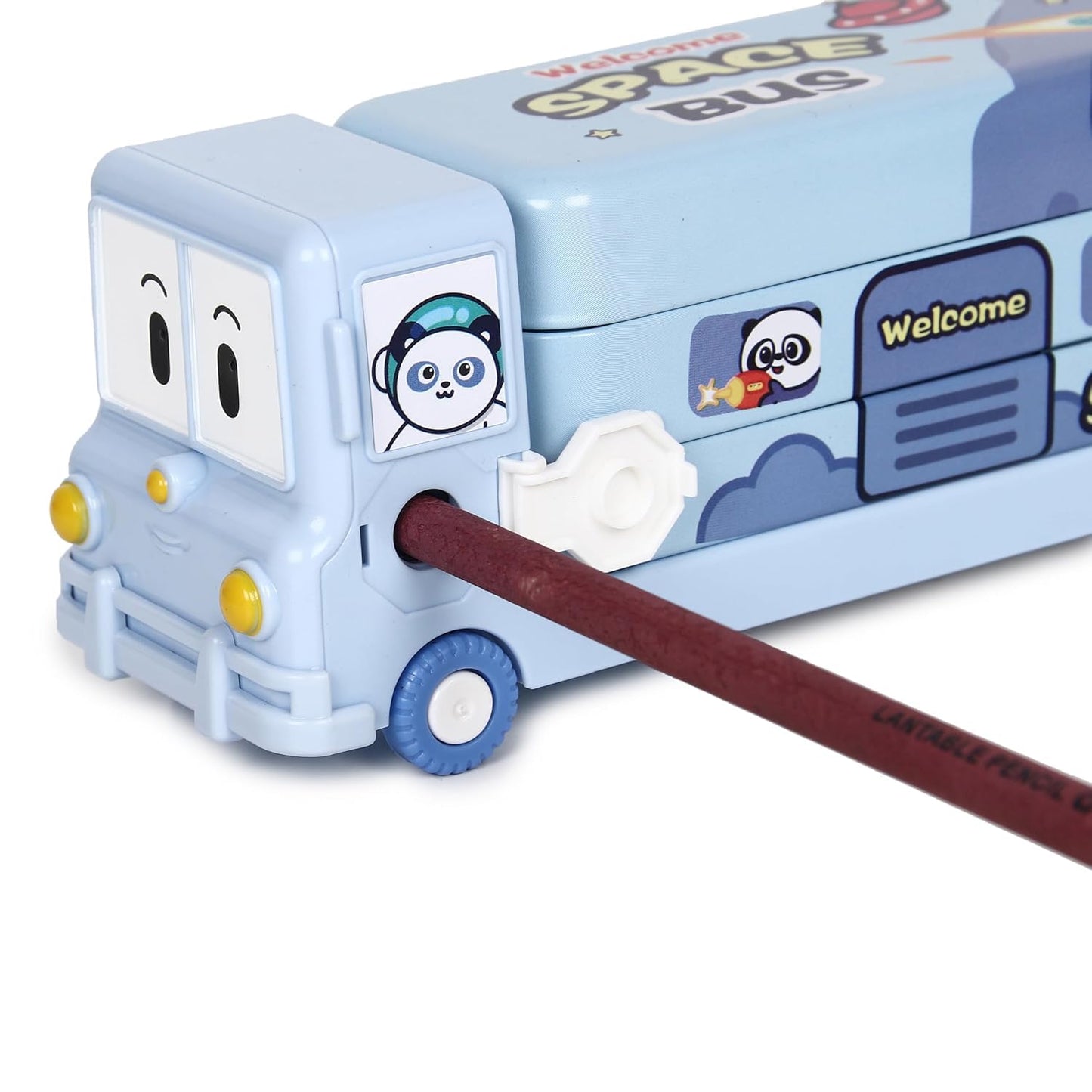 Fiddlys Stylish School Bus Geometry Box with Wheel for Kids 3+ Years (Blue)