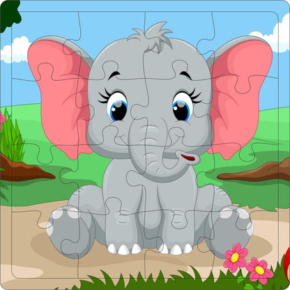 Fiddly's 16-Piece Wooden Jigsaw Puzzles for Kids Ages 3+, Double Layered Wooden Puzzles with Bright Front & Back Print