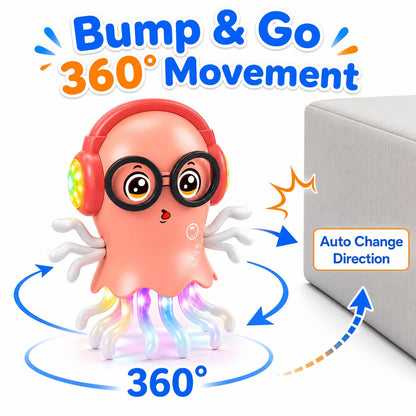 Fiddlys Electric Crawling Jellyfish Toy for Kids 3+, Musical Dancing Jellyfish with Colorful 3D Lights, Bump & Go 360° Movement, Battery Operated Toy, Birthday Gift for Boys & Girls