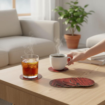 Fiddlys Wooden Coaster Set of 6 | Beautiful Decorative Coaster for Tea & Coffee Cups, Mugs & Glasses | Elegant Table Décor & Gift Set | Eco-Friendly Wooden Coasters