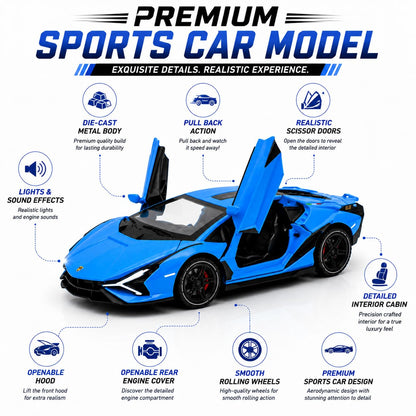 The Flyers Bay 1:32 Scale DieCast Metal Pull-Back Action Openable Doors Light and Music Lamborghini Premium Car Toy for Kids Realistic Miniature Model Gift 2+yrs Girls Boys