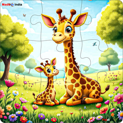 Fiddlys Single Layered Wooden Jigsaw Puzzle Games for Children & Kids -9 Pieces Age 2 3 4 5 6 Year Old Years Old Girls & Boys Animals Jigsaw Puzzle