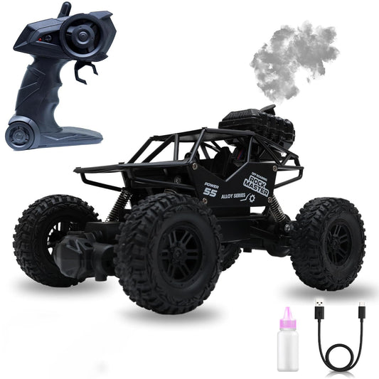 The Flyers Bay Rock Master Remote Control Car with Smoke | 2WD Monster Truck Rock Crawler for Kids | 2.4 GHz RC, Off-Road Suspension, LED Smoke Effect | Rechargeable C-Type Charging