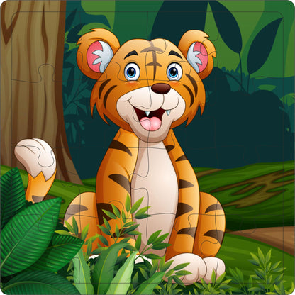 Fiddly's 16-Piece Wooden Jigsaw Puzzles for Kids Ages 3+, Double Layered Wooden Puzzles with Bright Front & Back Print