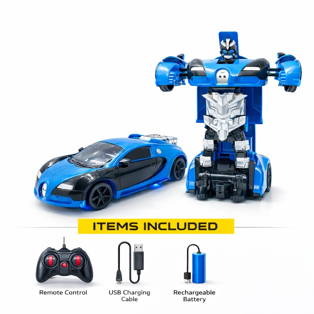 The Flyers Bay Remote Control Transforming Car Toy for Kids, Rechargeable RC Robot Car with Auto Transform, Lights & Sound, 2.4GHz RC, USB Charging, Stunt Toy for Boys Girls 4+ Years