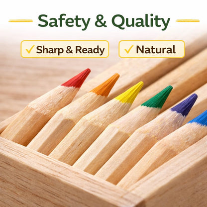 Fiddlys Wooden Pencil Set with Box | 12 Assorted Colour Crayon Pencils, Sharpener & Scale | Premium Eco-Friendly Wooden Pencil Case for Kids, Students, Artists & Architects