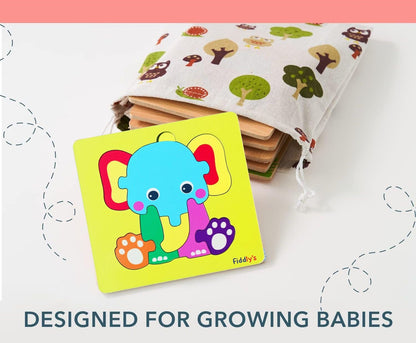 Fiddlys Cute Wooden Toddler Jigsaw Puzzles for Infants & Kids, Eco Friendly Child Kid Montessori Stem Travel Toy