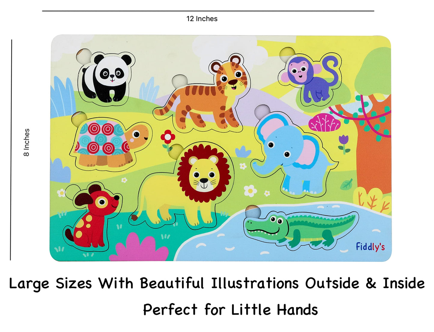Fiddly's Wooden Puzzle Learning Educational Jigsaw Puzzle 12 Inch x 8 Inch Large Puzzle Toy for Preschool Toddler Kids & Children Age 4+