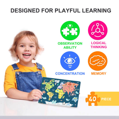Fiddlys 40 Pcs Paperless Wooden Jigsaw Puzzle for Boys & Girls Learning Educational Toy for 4 Years and Above