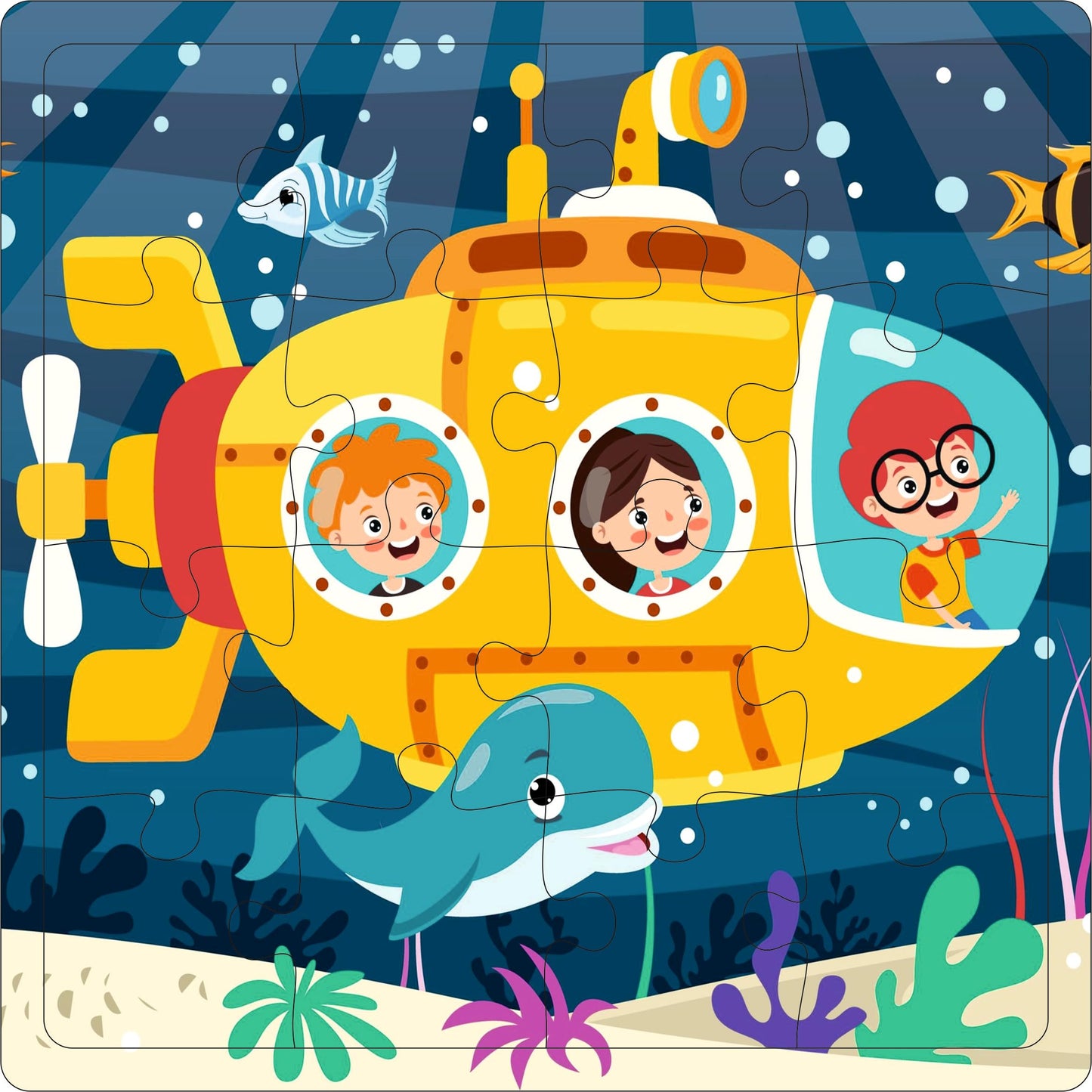 Fiddly's 16-Piece Wooden Jigsaw Puzzles for Kids Ages 3+, Double Layered Wooden Puzzles with Bright Front & Back Print