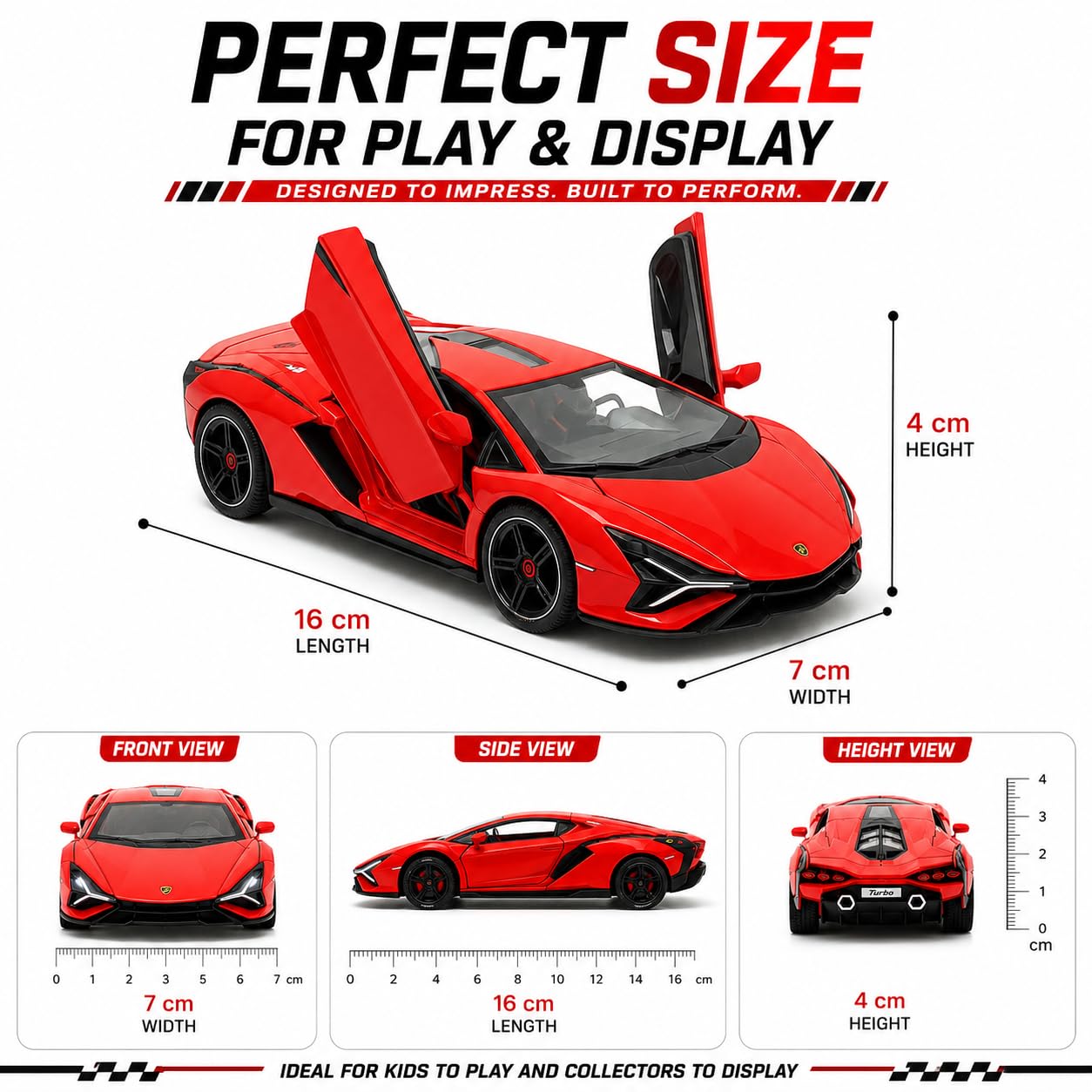 The Flyers Bay 1:32 Scale DieCast Metal Pull-Back Action Openable Doors Light and Music Lamborghini Premium Car Toy for Kids Realistic Miniature Model Gift 2+yrs Girls Boys