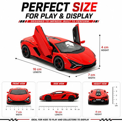 The Flyers Bay 1:32 Scale DieCast Metal Pull-Back Action Openable Doors Light and Music Lamborghini Premium Car Toy for Kids Realistic Miniature Model Gift 2+yrs Girls Boys