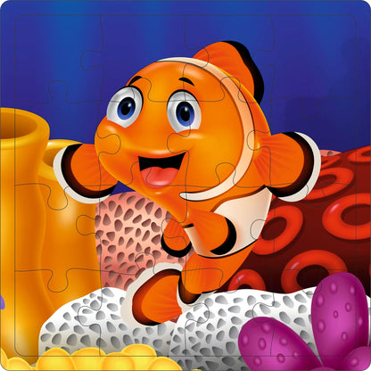 Fiddly's 16-Piece Wooden Jigsaw Puzzles for Kids Ages 3+, Double Layered Wooden Puzzles with Bright Front & Back Print