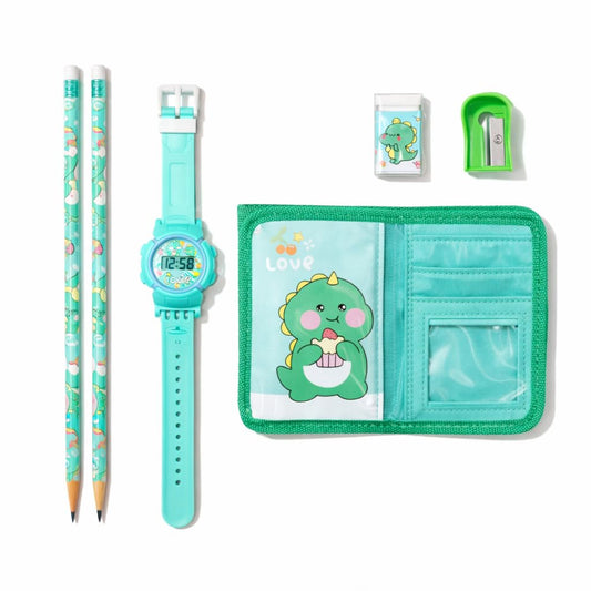 Fiddlys Kids Stationery Gift Set with Watch & Pouch | Cute Travel Kit for Boys & Girls | Pencil, Eraser, Sharpener, Wallet Combo