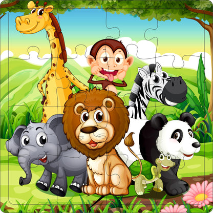 Fiddly's 16-Piece Wooden Jigsaw Puzzles for Kids Ages 3+, Double Layered Wooden Puzzles with Bright Front & Back Print
