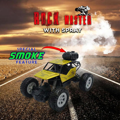 The Flyers Bay Rock Master Remote Control Car with Smoke | 2WD Monster Truck Rock Crawler for Kids | 2.4 GHz RC, Off-Road Suspension, LED Smoke Effect | Rechargeable C-Type Charging