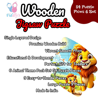 Fiddlys Single Layered Wooden Jigsaw Puzzle Games for Children & Kids -9 Pieces Age 2 3 4 5 6 Year Old Years Old Girls & Boys Animals Jigsaw Puzzle