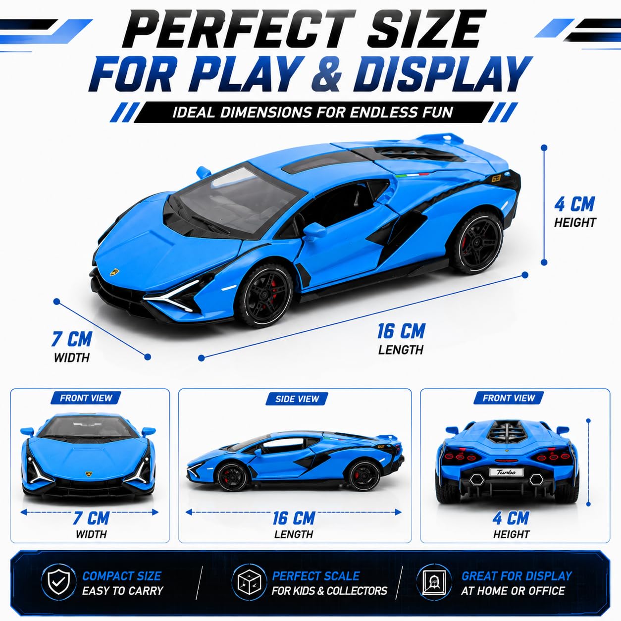 The Flyers Bay 1:32 Scale DieCast Metal Pull-Back Action Openable Doors Light and Music Lamborghini Premium Car Toy for Kids Realistic Miniature Model Gift 2+yrs Girls Boys