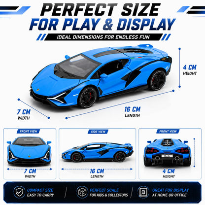 The Flyers Bay 1:32 Scale DieCast Metal Pull-Back Action Openable Doors Light and Music Lamborghini Premium Car Toy for Kids Realistic Miniature Model Gift 2+yrs Girls Boys