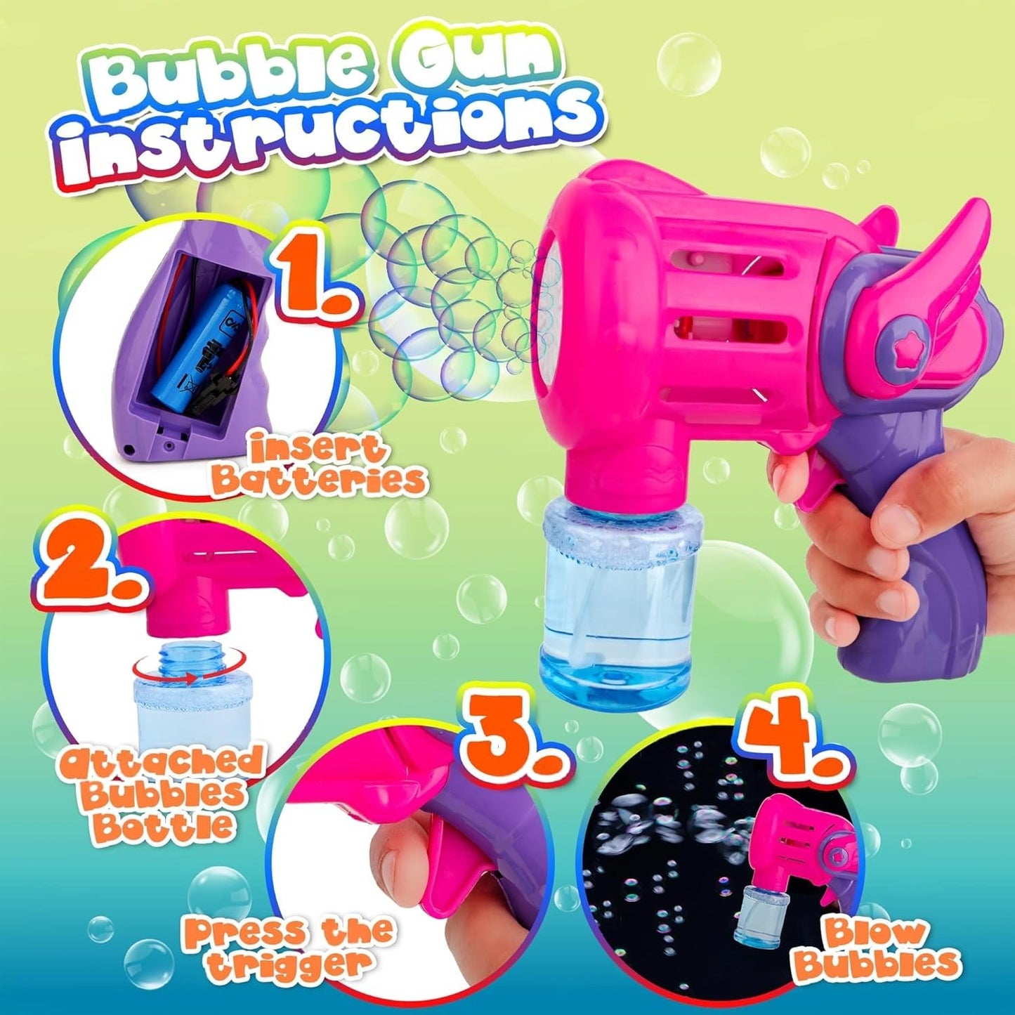 The Flyers Bay Rechargeable Bubble Gun Toy for Kids | Automatic Bubble Maker with 2 Bubble Solution Bottles | Bubble Blower Machine for Outdoor Fun | Toy for Boys & Girls |